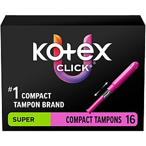 [S&S] U by Kotex Click Compact Tampons, Super, 128 Count, 8 Packs of 16 $17.47