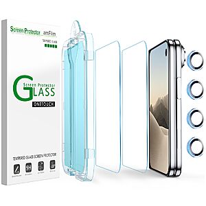 2-Pk amFilm OneTouch iPhone 13-18 Tempered Glass Screen Protectors from $5 + Free Shipping w/ Prime