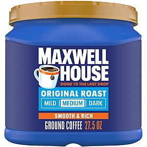 Maxwell House Ground Coffee, Original Roast, 27.5 oz Canister $9.21
