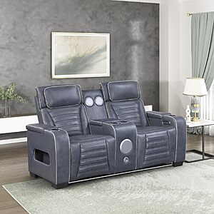 Lexicon Power Double Reclining Loveseat, Center Console/Heat/Massage/Headrest/Storage Arms/Cup Holders/LED Lights/Wireless Speaker, Top Grain Leather $1031.95
