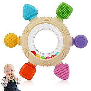 VTECHOLOGY Baby Silicone Teething Ring Rattle Sensory Toy (Geometry) $2.99 + Free Shipping w/ Prime or on $35+