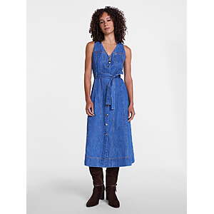 Scenario Women's and Women's Plus Sleeveless Denim Midi Dress, Sizes XS-4X (Rinse Wash or Medium Wash) - from $9.98