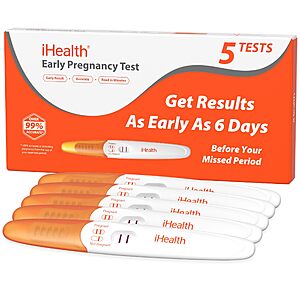 iHealth Early Detection Pregnancy Tests, Home Pregnancy hCG Test, 5 Count $6.49