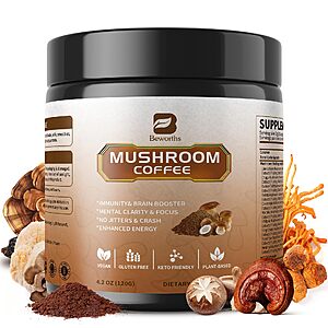 Mushroom Coffee - 10 Adaptogenic Mushroom Instant Coffee Powder, Low Roast $9.98