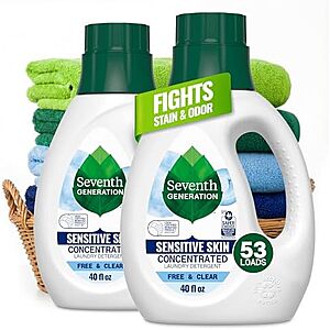 [SnS] $15.19 | 2-Pack 40-Ounce Seventh Generation Free & Clear Concentrated Laundry Detergent at Amazon