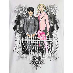 Wednesday Addams Women’s Nevermore Academy Cotton Graphic Tee with Short Sleeves XXS $2.38