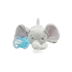 Philips AVENT Ultra Soft Snuggle Pacifier Holder with Detachable Pacifier, 0-6m, Elephant, SCF348/03
