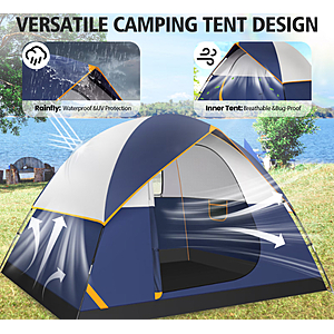 COBIZI 4 Person Tent for Camping, Easy Setup Camping Tent with Rainfly & Screen Windows for Camping/Traveling/Family Gathering/Hiking/Beach, Dark Blue $49.88