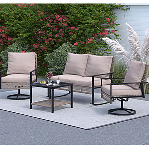 Ainfox 4-Piece Outdoor Patio Furniture Sofa Set with Chairs, Coffee Table and Loveseat, Khaki $259.99