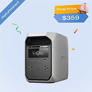 Cert. Refurb: EcoFlow 1024Wh 1800W DELTA 3 Classic LiFePO4 PPortable Power Station $359 + Free Shipping
