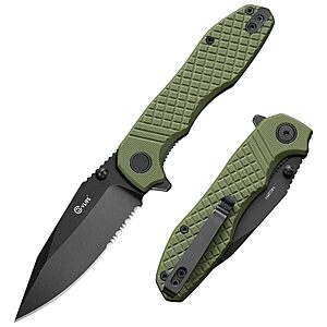 CVLIFE Folding Serrated Pocket Knife, 3.26" 14C28N Steel Blade, OD Green - $17.49 AC