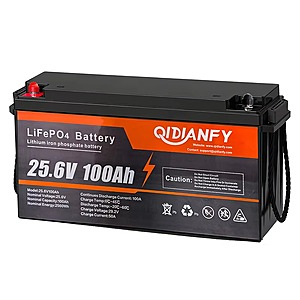 Qidianfy 24V 100Ah LiFePO4 Lithium Battery Built-in 100A BMS 2560Wh $262.4 + Free Shipping