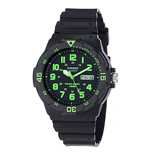 Casio Men's Dive Style Watch, Black/Green Accents MRW200H-3BV $28.26