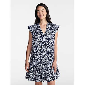 $4.52: Time and Tru Women's Double Cloth Mini Dress with Flutter Sleeves (Sizes XS M-XXL, Dark Navy) at Walmart.com