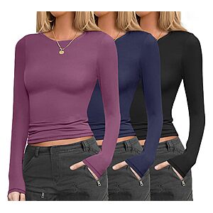 Ekouaer Womens 3 Pack Long Sleeve Shirts Fitted Tops Underscrub Undershirt $14.99