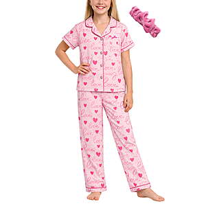 dELiA*s Girls Pajama Set Soft Cozy Button Down Sleepwear Pajamas for Girls with Spa Headband 2 Piece $9.98