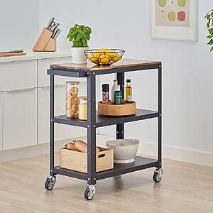 TRINITY 3-tier Metal Kitchen Cart with Acacia Top $99.99 Dark Gray or White Free Shipping Costco.com