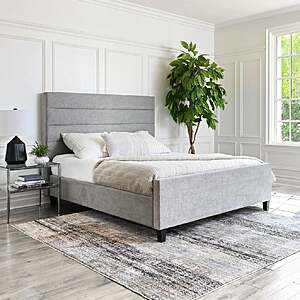Athena Upholstered King Bed Frame with Channel Tufted Headboard $699.99 Gray Free Shipping Costco.com