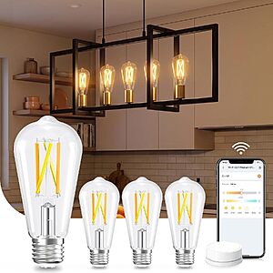 [Lightning Deal] Linkind Smart Edison Light Bulb, ST19 (58) Vintage Bulb, 4 Pack with Remote $10.39