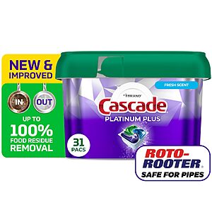 Cascade Detergent, Dishwasher Actionpacs Fresh Scent, 31 Count (Pack of 6) $62.6