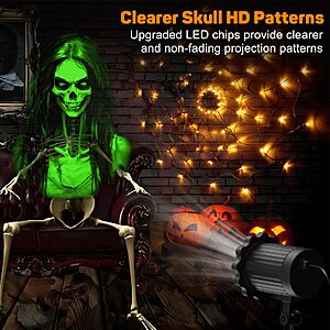 Halloween Projector Outdoor, 2026 Upgraded 3D Dynamic Skull HD Patterns,Clearer Holiday Light Ideal for Window Wall Displays and Halloween Garage Door Cover Projections $14.99