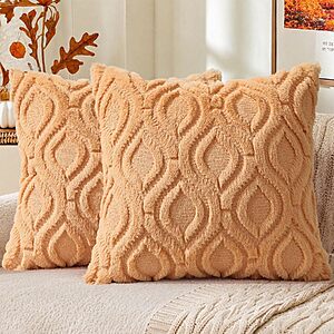 2-Pack 18" decorUhome Faux Fur Plush Throw Pillow Covers (Light Orange) $4.99 + Free Shipping w/ Prime or on $35+