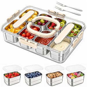 Gifhomfix 8-Compartment Stainless Steel Snackle Box w/ Individual Lids & 2 Forks (Gray) $16.20 + Free Shipping