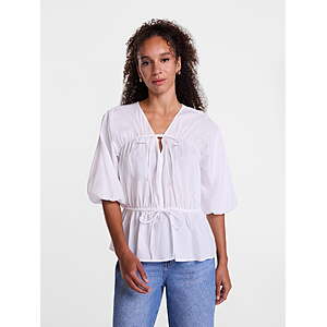 As low as $6.30, WM, Scenario Women's Front Tie Peplum Top with 3/4-Length Sleeves