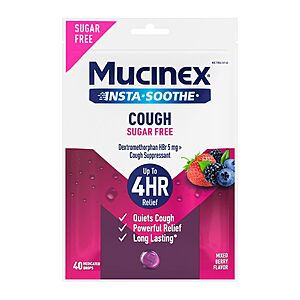 Mucinex Instasoothe SugarFree Cough Drops, Mixed Berry Flavor, 40ct $2.74
