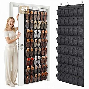 48 Pockets Over the Door Shoe Organizer 6-Column Heavy Duty Shoe Storage for Sneakers & Heels $9.99