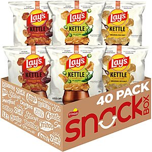 [S&S] Lay's Kettle Cooked Potato Chips, Variety Pack, 0.85 Ounce (Pack of 40) $12.88