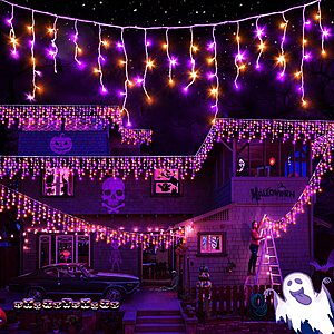 XURISEN 66FT 640 LED Orange Purple Halloween Lights Outdoor Decorations $11.99