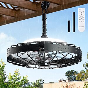 Addlon 20" Outdoor IP65 Waterproof Plug in Ceiling Fan with Lights - $44.99 AC