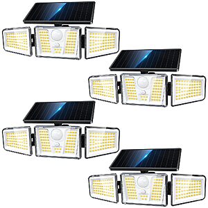 Kooper 4 Pack Solar Flood Lights, 3 Heads 300° Wide Angle - $25.99 AC