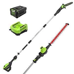 Greenworks 80V 20" Cordless Battery Pole Hedge and 10" Pole Saw Combo Kit 2.0 ah battery and rapid charger $212.5