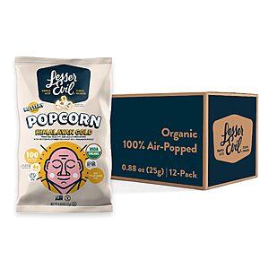 $6.75 12-Pack LesserEvil Himalayan Gold Salt Organic Popcorn, 0.88 oz