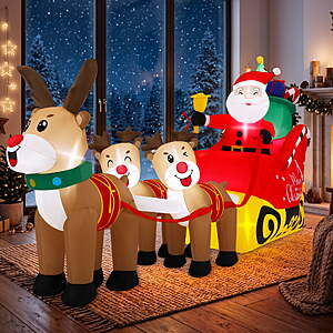 $51.88 ac FS Walmart by Firstness 8ft Christmas Inflatables Santa Claus on Sleigh with 3 Reindeer Xmas Blow ups with LED Lights