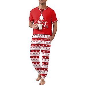 Ekouaer Mens Christmas Pajamas Set 2 Piece Short Sleeve Pjs with Pants $9.99