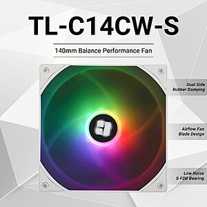 Thermalright 140mm 4-Pin PWM Case Fan (White, ARGB, TL-C14CW-S) - $3.84