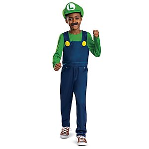 $17.50: Disguise Kids Luigi Elevated Costume with Hat & Mustache, Size L (10-12) , S (4-6) at Amazon