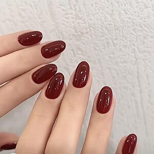 modelones Dark Red Oval Press On Nails, 32Pcs 16Sizes $7.19