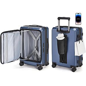 BAGSMART 20" Expandable Top-Opening Carry-On, Double Spinner, TSA, Blue $83.19