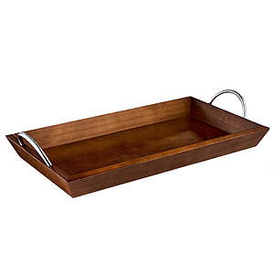 Mainstays Brown Wooden 18 in x 10 in Tabletop Tray with Chrome Handles $9.14