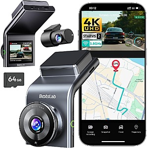 BOTSLAB G300 Plus 4K Front & FHD Rear STARVIS 2 Dual Dash Cam w/ 64GB microSD $90 + Free S&H