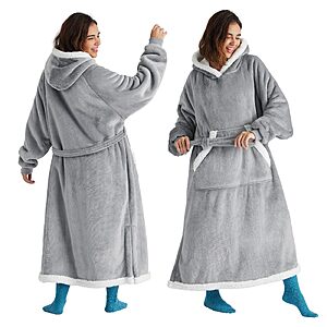 Bedsure Long Sherpa Wearable Blanket Hoodie Grey $17.99