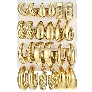 18-Pair YEEZII Gold Hoop Earrings Set for Women $5.48 + Free Shipping w/ Prime or on $35+