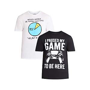 $6.99, 2 pack, Walmart, Video Games Men's Cotton Graphic Tee with Short Sleeves,