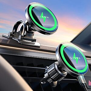 15W Lisen MagSafe Magnetic Wireless Car Mount Charger w/ Dashboard & Vent Mounting (Blk/ Grey) $11.99 + Free Shipping w/ Prime or on $35+