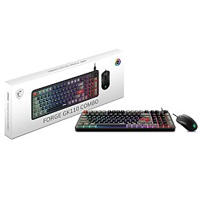 MSI Forge GK110 Combo US – Gaming RGB Keyboard & Mouse Set, 26-Key Anti-Ghosting, 12800 DPI Optical Sensor $24.99