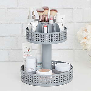 Thinkspace Beauty 360-Degree Rotating Makeup Organizer, 17 Compartments, 2-Tier, Gray - $4.97